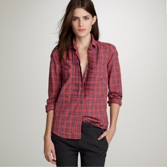 J. Crew Tops - J. Crew Tartan Plaid Pintuck Button Down Top Size 0